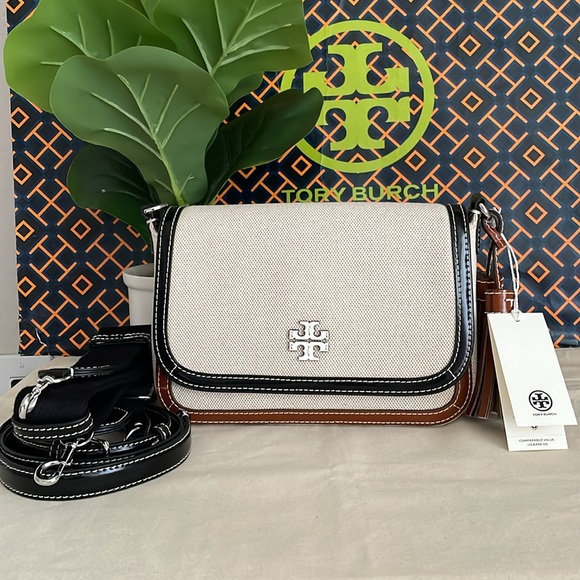 New, tory burch thea canvas flap crossbody brown 156051 - Picture 5 of 15